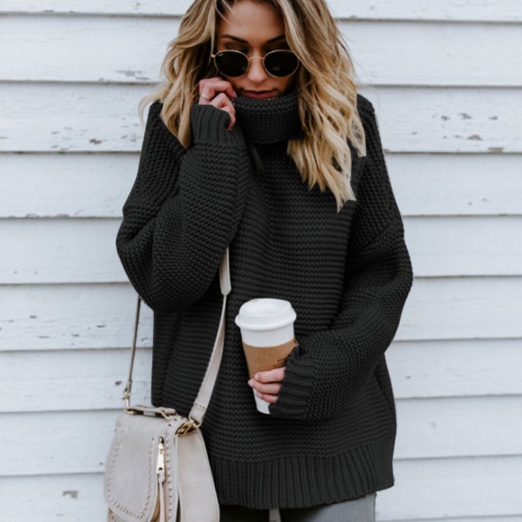 Black Turtleneck chunky sweater - Picture 3 of 5